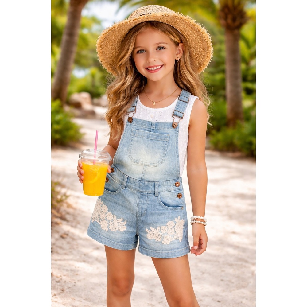 True Craft Denim Shortalls with Lace Girls Size 6 NEW WITH TAGS